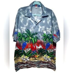 King Kameha Hawaiian Shirt - Men’s XXL - Vintage Tropical Parrot Print